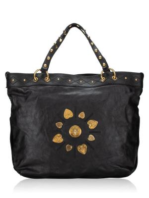 Calfskin Studded Irina Large Tote Black