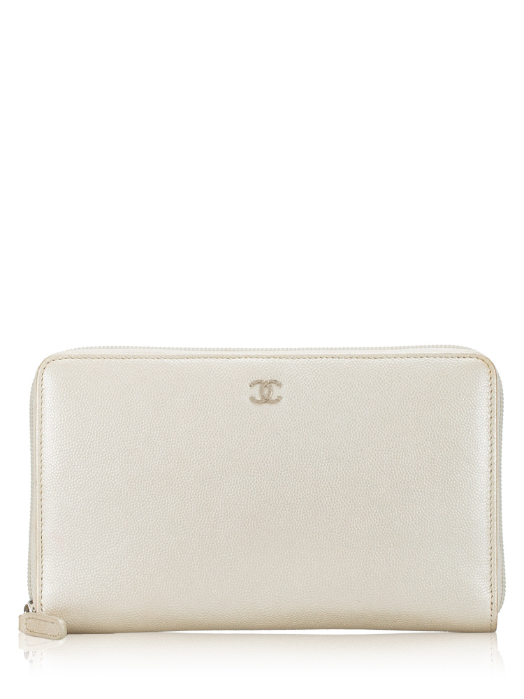Caviar CC Zip Organizer Wallet Pearl White