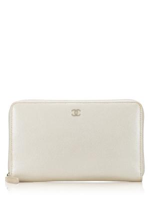 Caviar CC Zip Organizer Wallet Pearl White