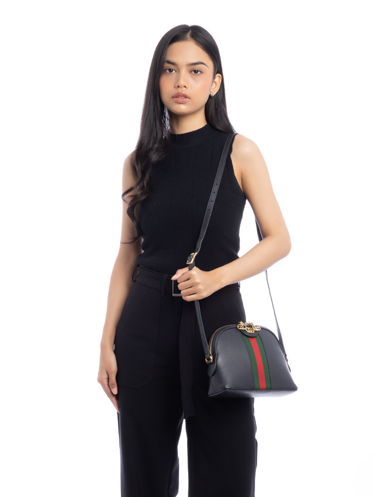 Calfskin Ophidia Dome Small Shoulder Bag Black