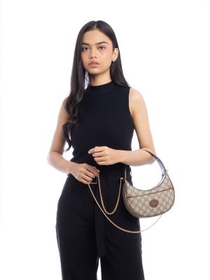 GG Supreme Retro Interlocking G Mini Half Moon Hobo Beige Ebony