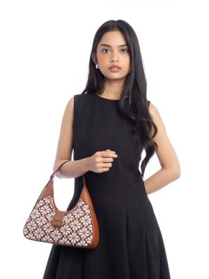 Flower Jacquard Nouveau Small Shoulder Bag Burgundy