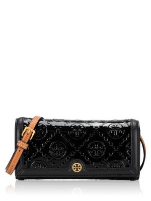 T Monogram Patent Embossed Wallet Crossbody Black