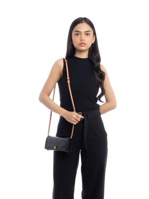 T Monogram Patent Embossed Wallet Crossbody Black