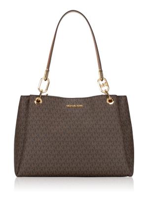 Signature Trisha Triple Gusset Shoulder Bag Brown