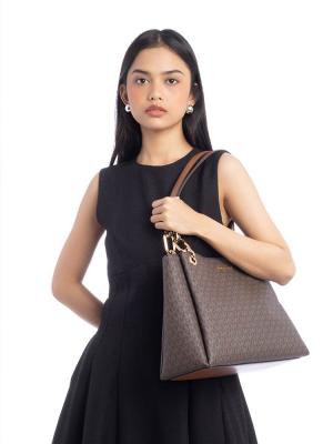 Signature Trisha Triple Gusset Shoulder Bag Brown