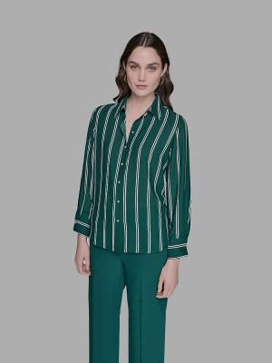Striped Faux-Pearl Shirt Green Sz S