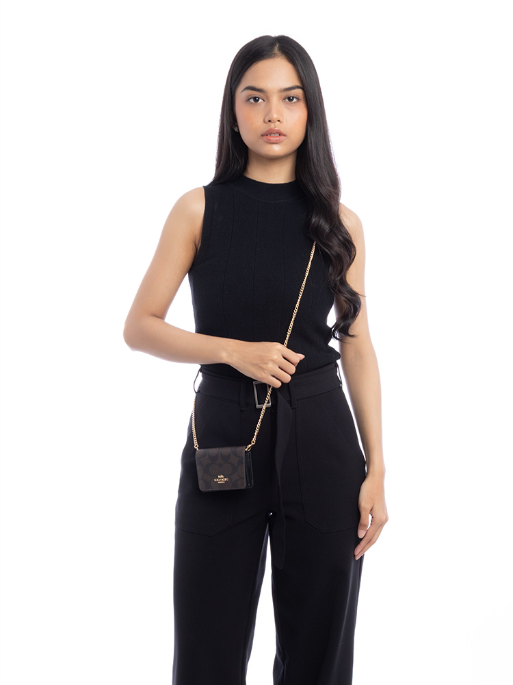 6650 Signature Mini Wallet on Chain Brown Black