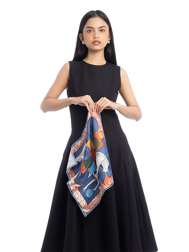 Silk Cavaliere En Formes Scarf 45 Bleu Terre Cuite Orange