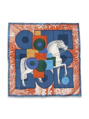 Silk Cavaliere En Formes Scarf 45 Bleu Terre Cuite Orange