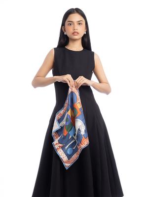 Silk Cavaliere En Formes Scarf 45 Bleu Terre Cuite Orange