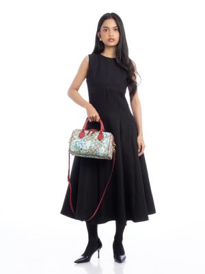 GG Supreme Blooms Small Boston Bag with Strap Blue Hibiscus Red