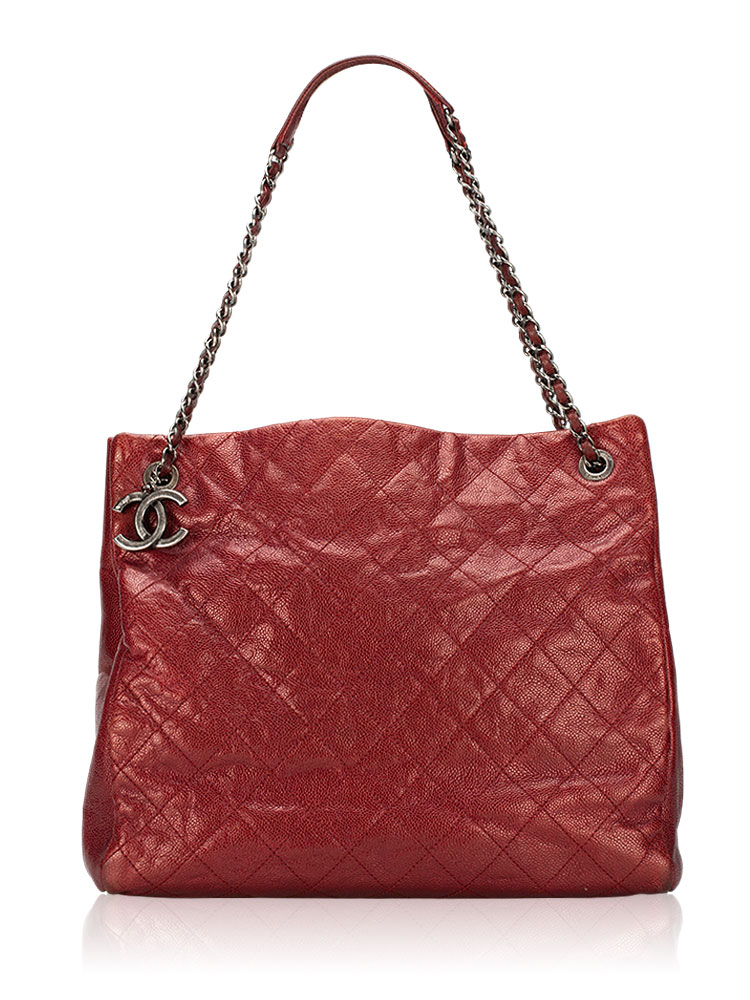 Iridescent Caviar Tall Chic Tote Red