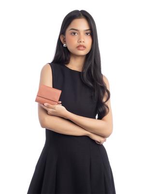 Grained Calfskin Small Tri-Fold Wallet Terracotta