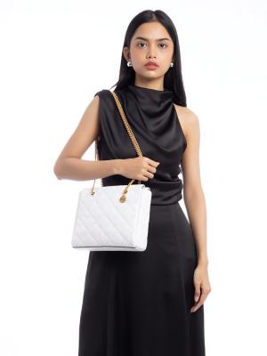 Willa Glazed Leather Small Tote Blanc