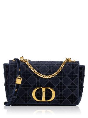 Velvet Cannage Caro Medium Shoulder Bag Blue