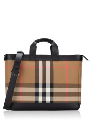 Nylon Check Ormond Tote Taupe Brown