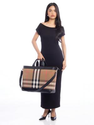 Nylon Check Ormond Tote Taupe Brown