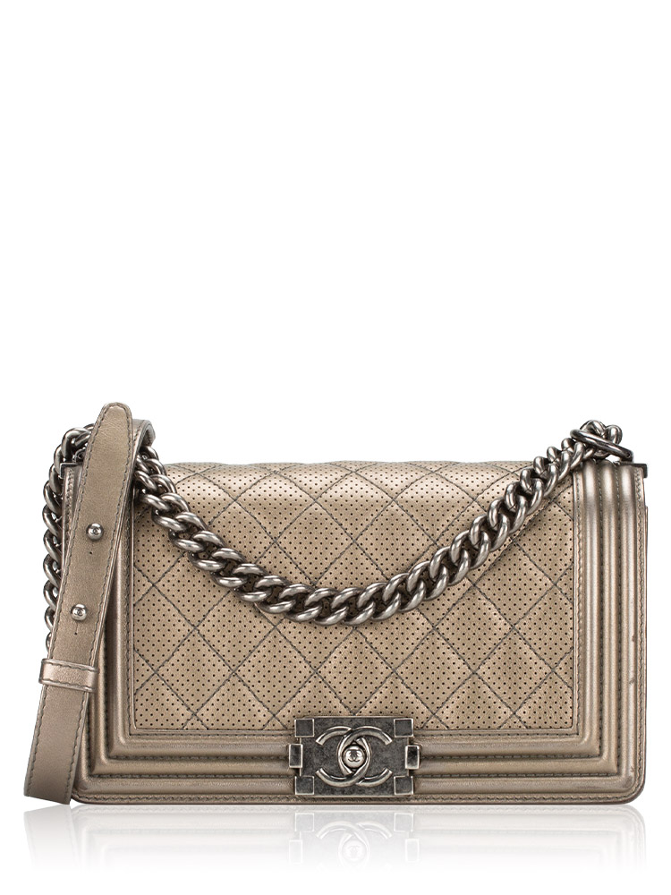 Lambskin Perforated Medium Boy Flap Bag Khaki