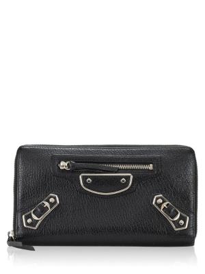 Silver Metallic Edge Continental Zip Wallet Black