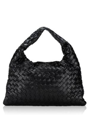 Calfskin Intrecciato Hop Small Shoulder Bag Nero