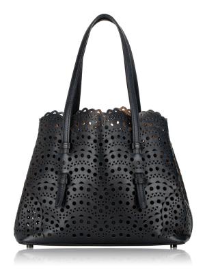 Lux Calfskin Vienne Wave Mina 25 Tote Black