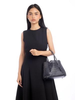 Lux Calfskin Vienne Wave Mina 25 Tote Black