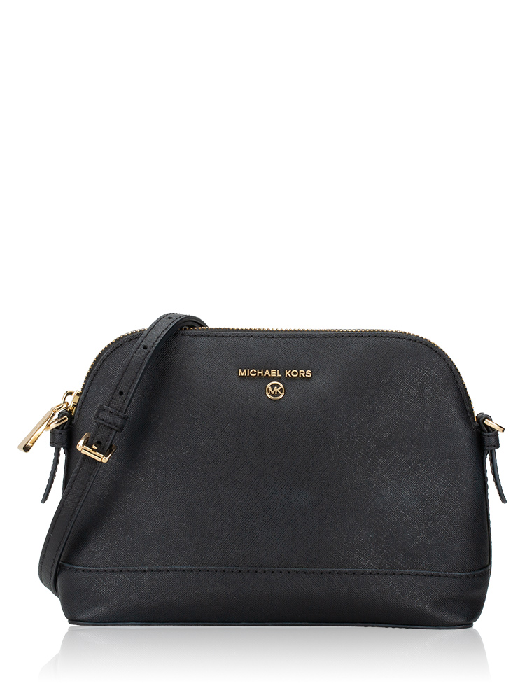 Leather Large Dome Crossbody Black