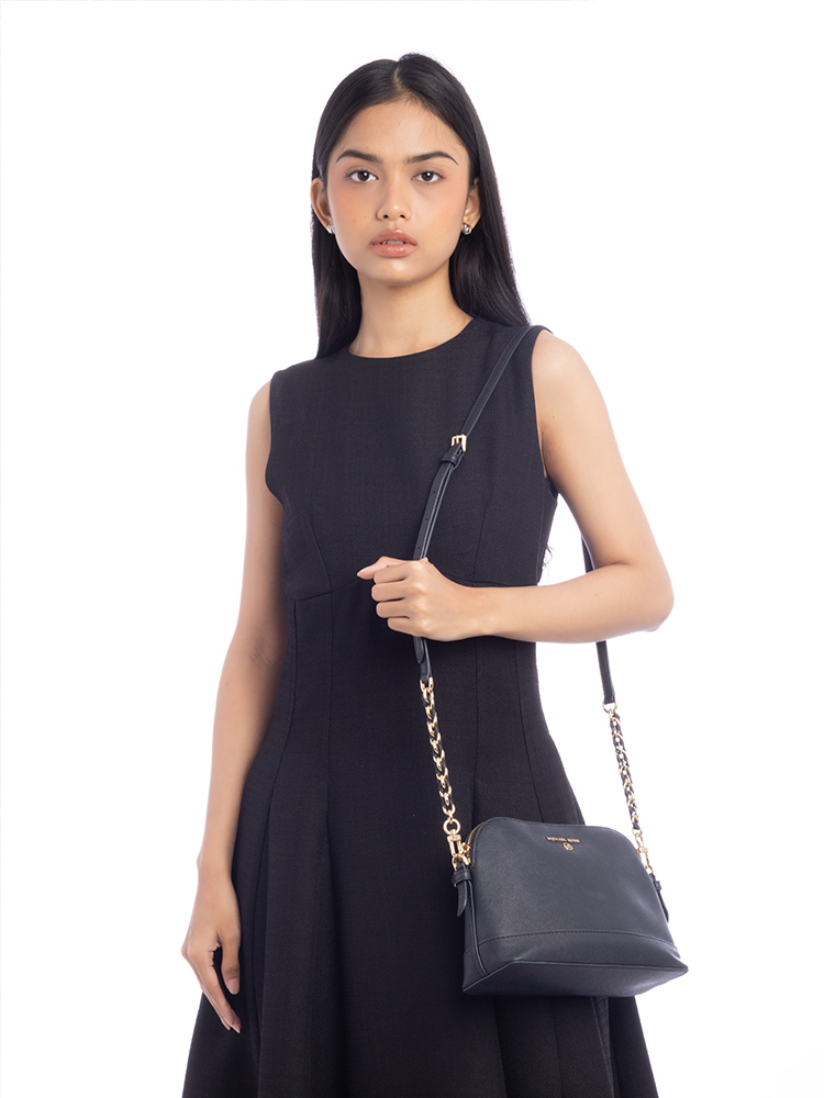 Leather Large Dome Crossbody Black
