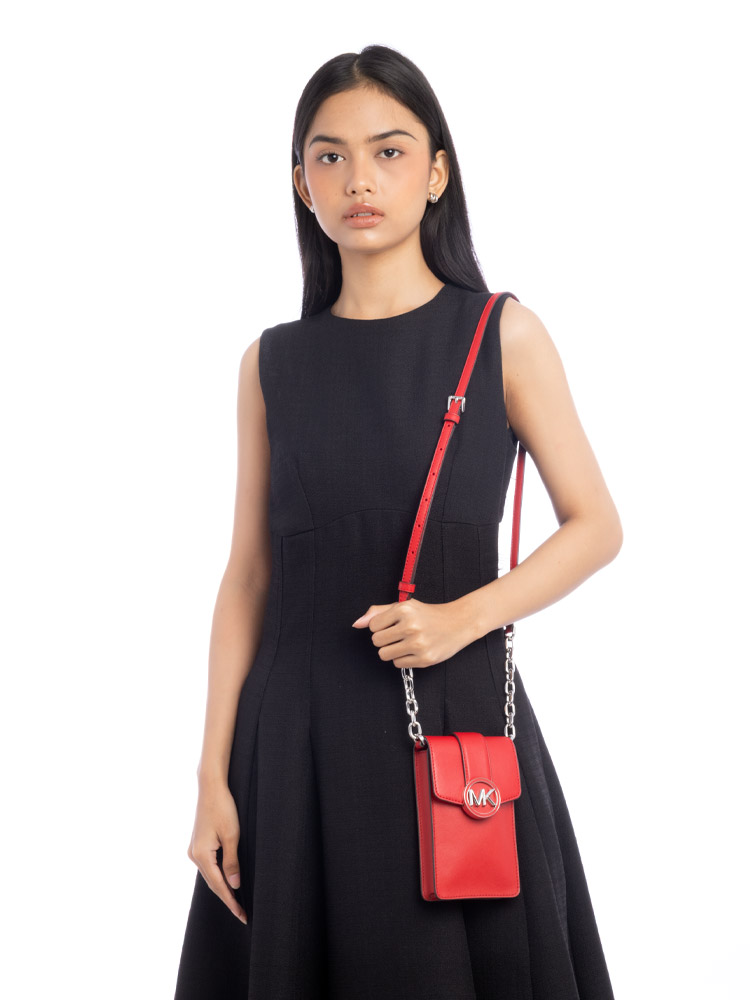 Carmen Leather Small Phone Crossbody Bright Red