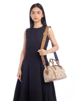 T Monogram Jacquard Barrel Bag Hazelnut