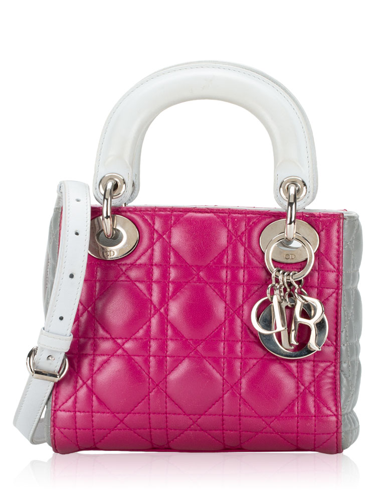 Lambskin Cannage Tricolor Mini Lady Dior Fuchsia