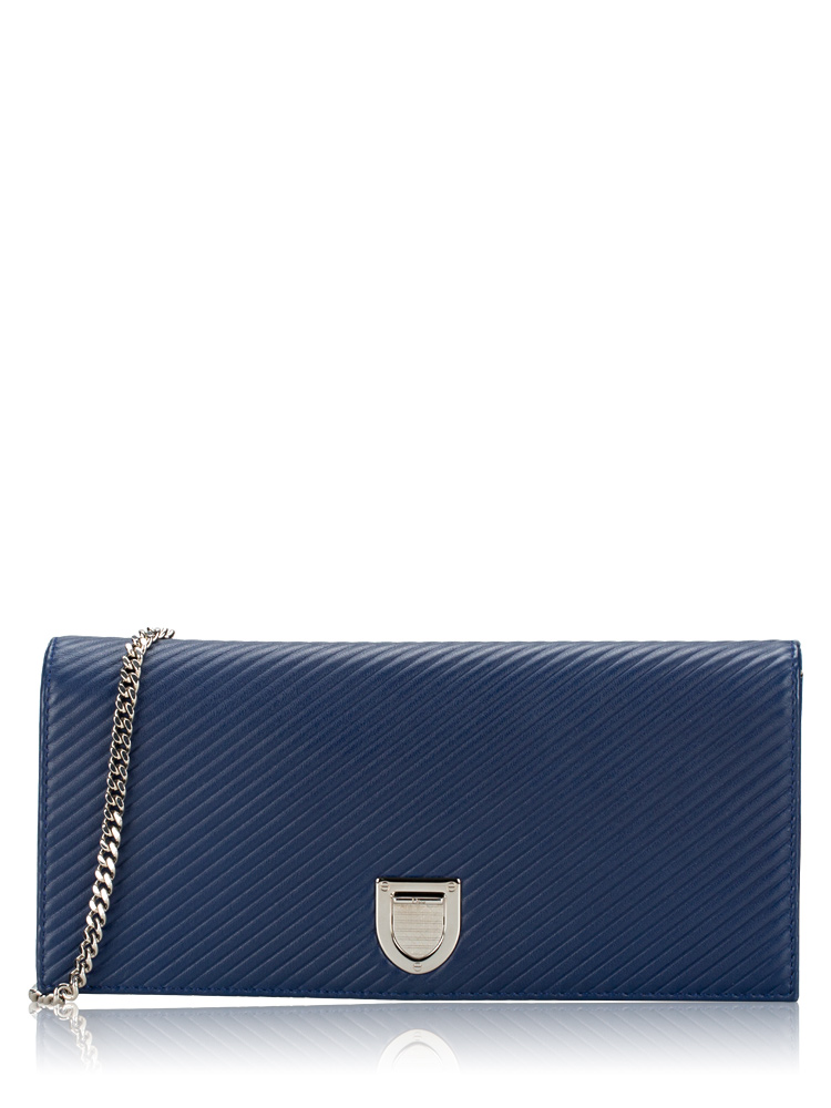 Lambskin Pleated Diorama Chain Clutch Navy