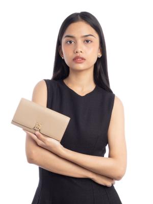 Grained Calfskin TB Long Wallet Oat Beige