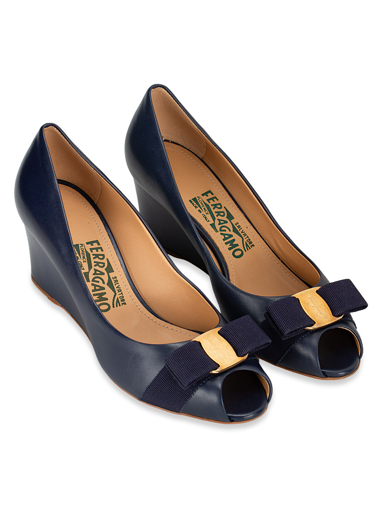 Calfskin Sisi Wedges Oxford Blue Sz 6.5