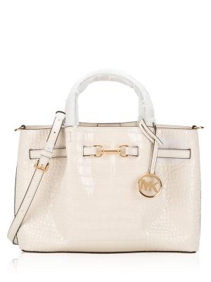Carson Croco Embossed Medium Satchel Light Cream