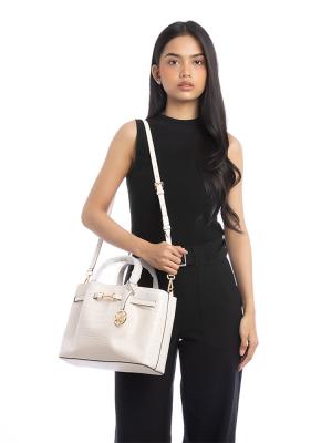 Carson Croco Embossed Medium Satchel Light Cream