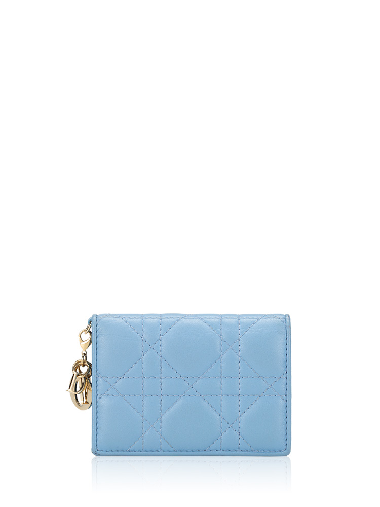 Lambskin Cannage Lady Dior Card Wallet Blue