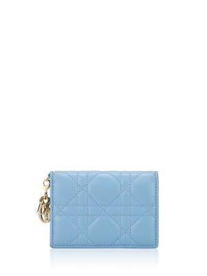 Lambskin Cannage Lady Dior Card Wallet Blue