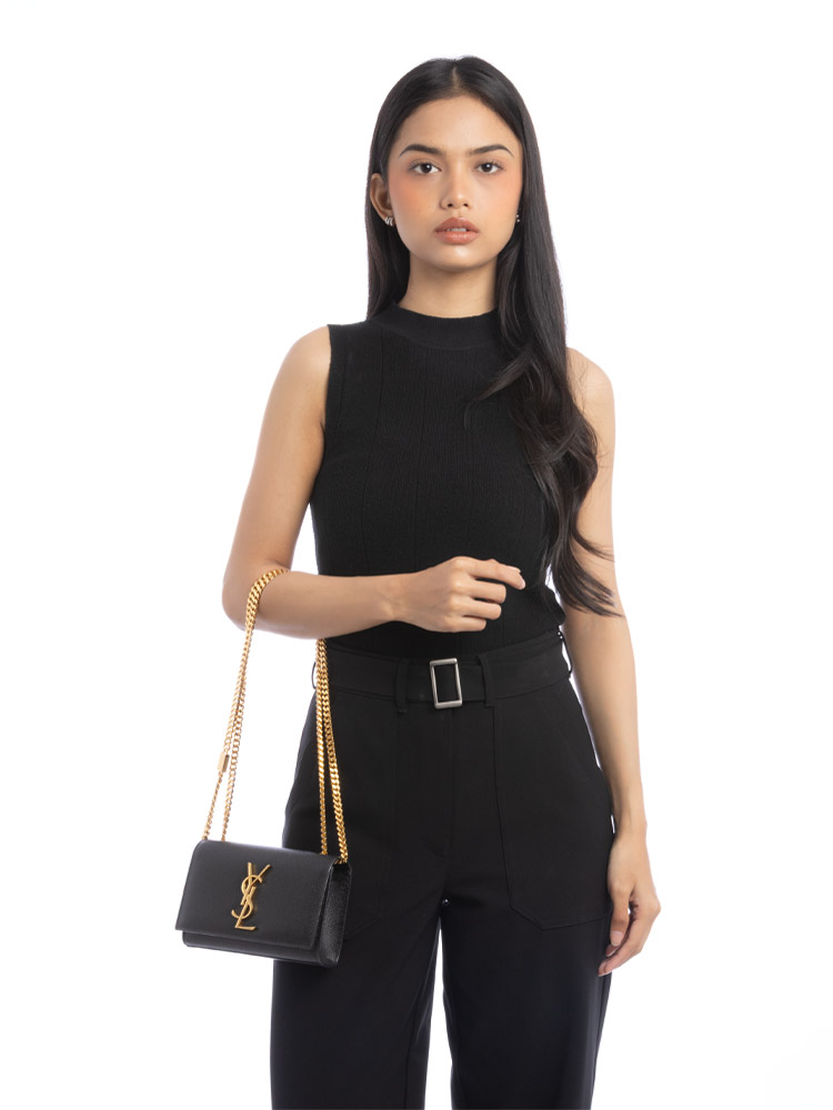 Grain De Poudre Monogram Kate Small Shoulder Bag Black