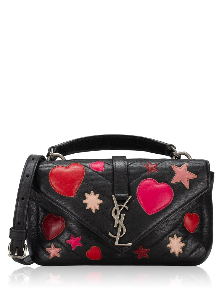 Chevron Heart and Stars Patchwork Wallet on Chain College Black