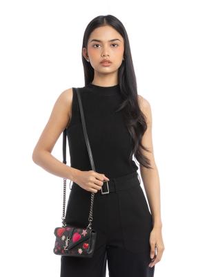 Chevron Heart and Stars Patchwork Wallet on Chain College Black