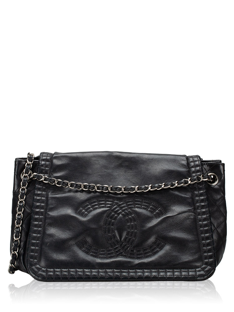Calfskin Coco Bengal Accordion Flap Bag Black