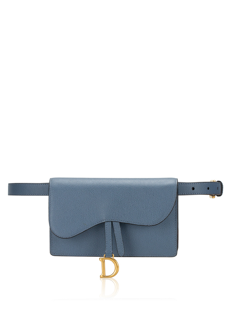 Grained Calfskin Saddle Belt Pouch Denim Blue