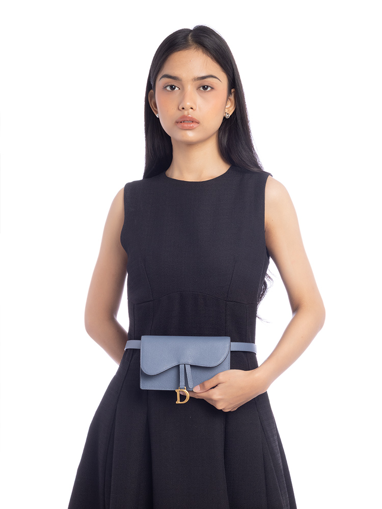 Grained Calfskin Saddle Belt Pouch Denim Blue