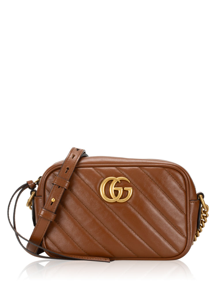Glazed Calfskin Diagonal GG Marmont Mini Camera Bag Cuir