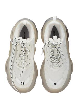 Fabric Mesh Clear Sole Womens Triple S Sneakers White Sz 38