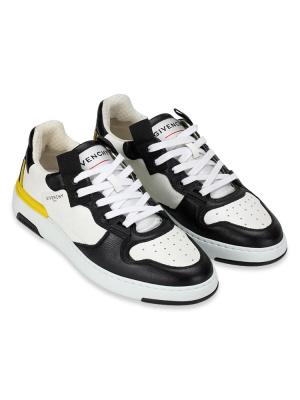 Men Two-Toned Wing Leather Sneakers Black Yellow Sz 41
