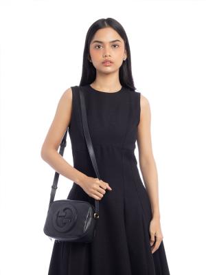 Calfskin Diagonal Stitched Blondie Small Disco Bag Black