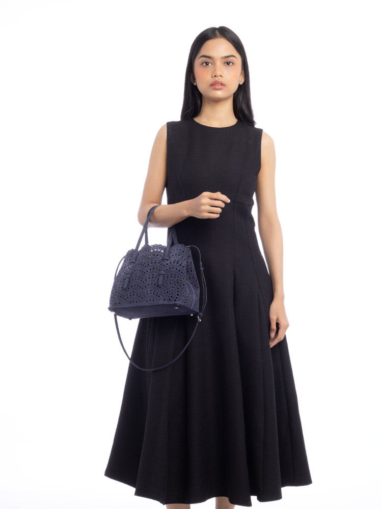 Nubuck Vienne Wave Mina 25 Bag Bleu Fonce